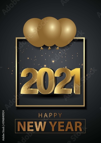 happy new year 2021. Dark background golden text lettering. vertical banner, poster, header website. vector illustration design