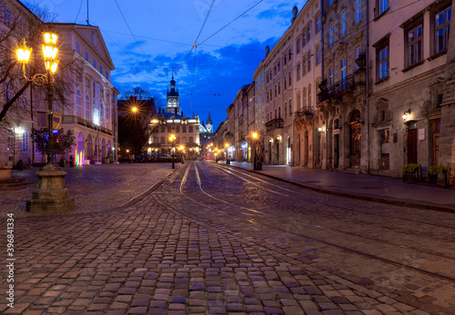 Lviv. Town Hall Square at Dawn. © pillerss