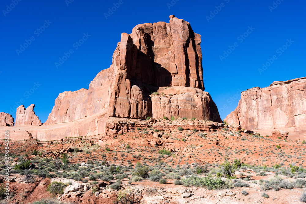 Red rock formations at Park Avenue Viewpoint in Arches National Park - Utah, USA