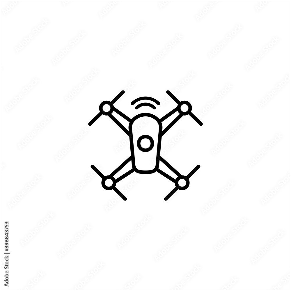Drone vector icon. Drone with radio waves icon. Wireless, radar detection system, delivery service symbol. Aerial camera vector illustration