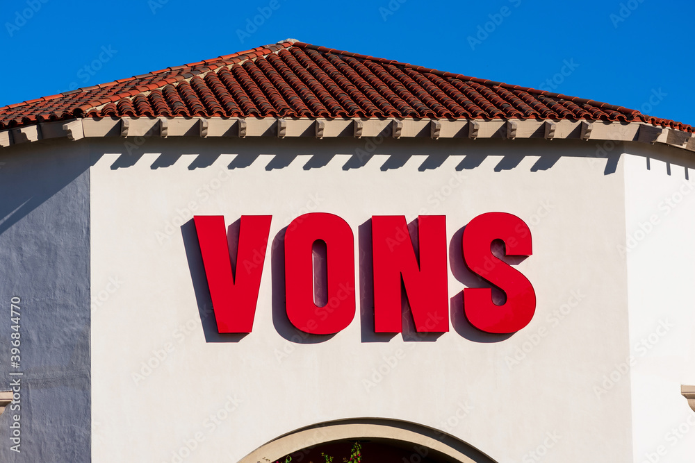 Vons sign, logo on supermarket chain store facade. Vons is a Southern