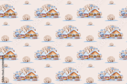 Wallpaper Mural Christmas watercolor card guardian angels over houses Torontodigital.ca