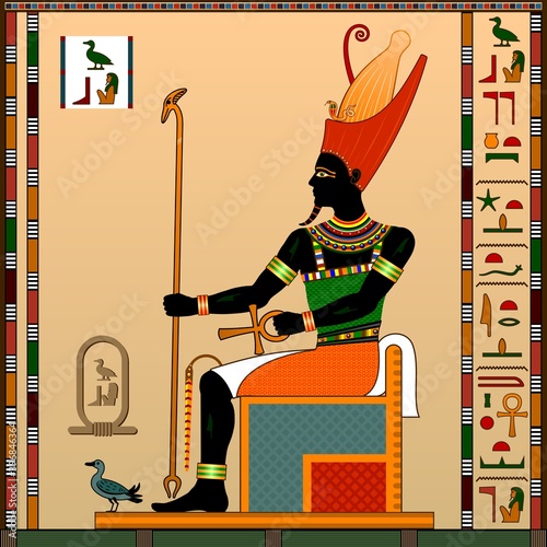 Religion of Ancient Egypt. 
Ancient Egyptian God Geb. Geb is the God of the Earth, the protector of animals and plants. Vector illustration. photo