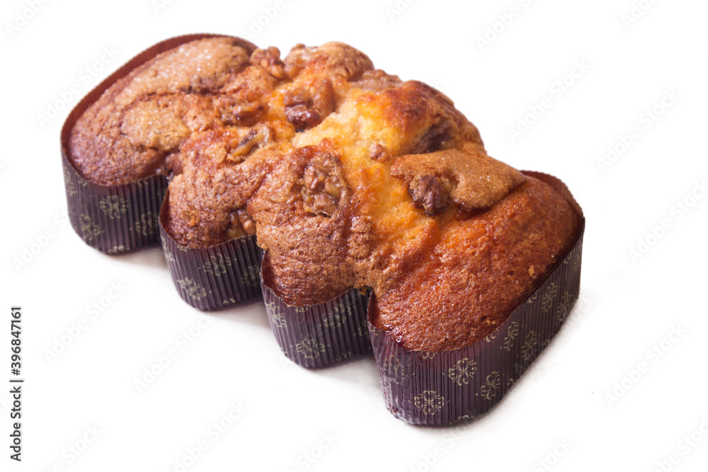 Christmas sweet of sponge cake and nuts isolated Christmas sweet of sponge cake and nuts isolated