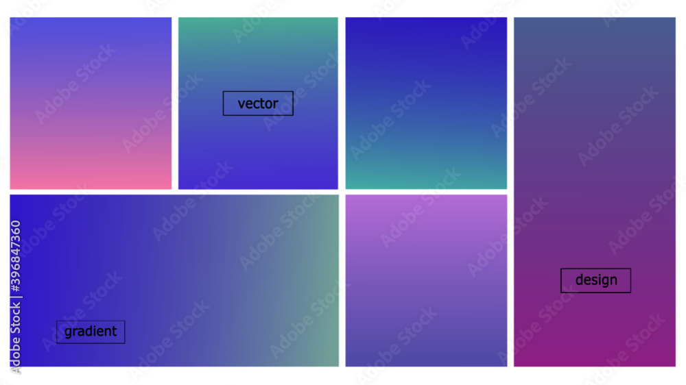 Gradient bright blue and violet color abstract pattern vector illustration set. Smooth cool colors gradient texture, empty minimalist cover for web design or UI decorative template