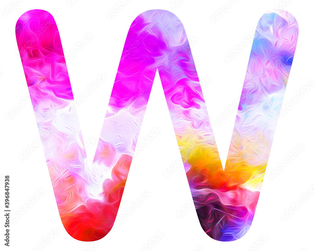 w letter logo, Alphabet Colorful Watercolor Abc, 3d illustration	