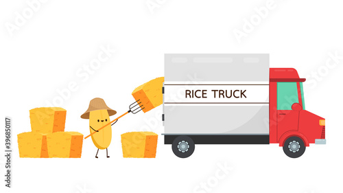 Rice truck cartoon. Rice character design. rice vector on white background. Wheat straw.