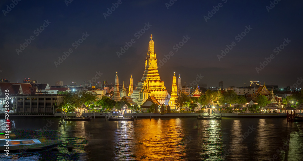 Wat Arun at night, A Buddhist temple in Bangkok, Thailand, Wat Arun is one of the most well known of Thailand's landmarks