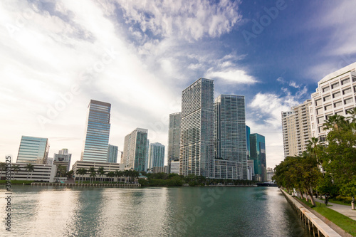 The view of the Miami skylines at Miami riverbank 