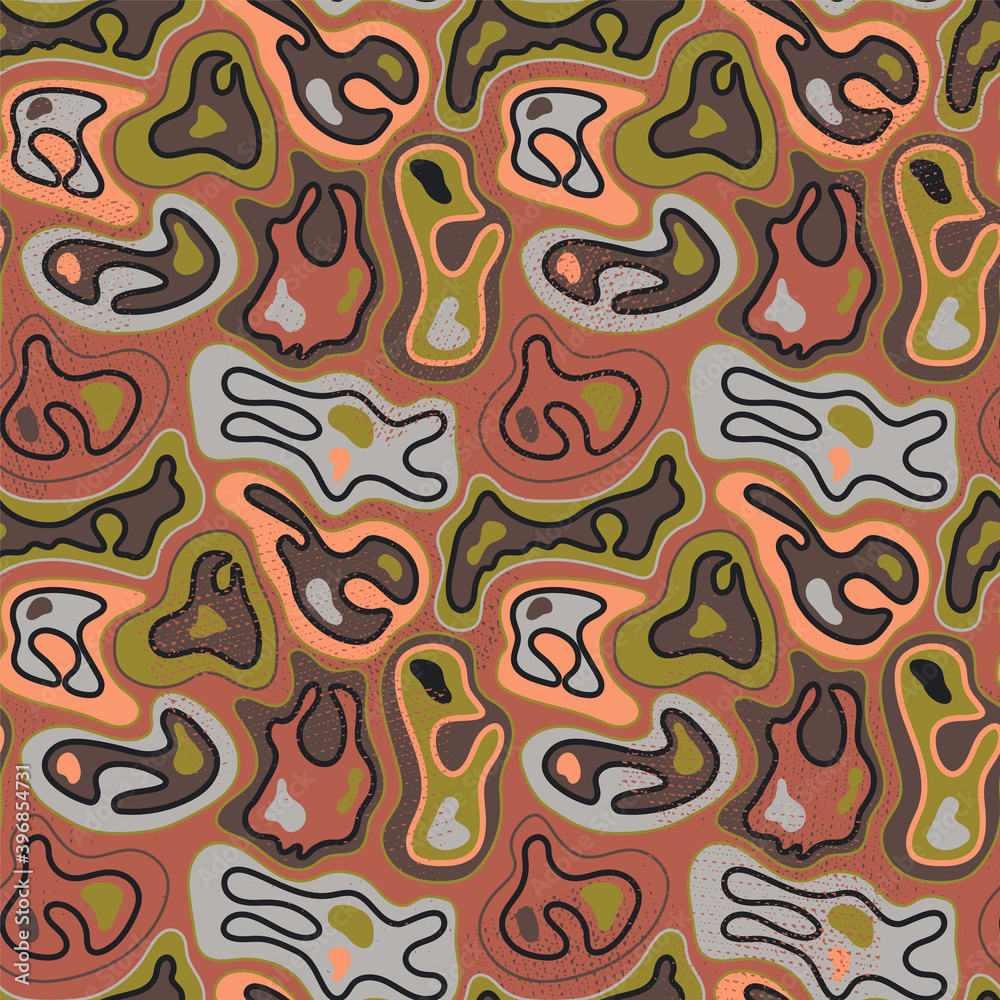 Abstract seamless pattern with hand drawn wave shapes and lines