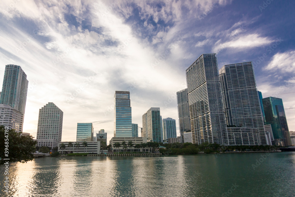 The view of the Miami skylines at Miami riverbank  