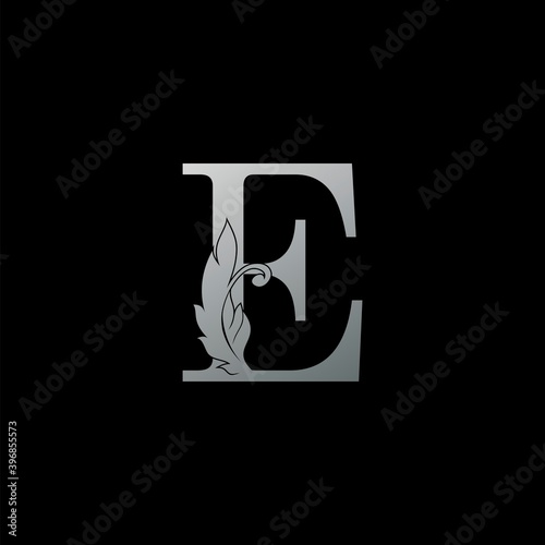 Initial Letter E Logo icon Luxury Feather. Monogram silver design concept luxury feather element and letter logo icon for corporate, lawyer, notary, firm and more brand identity.