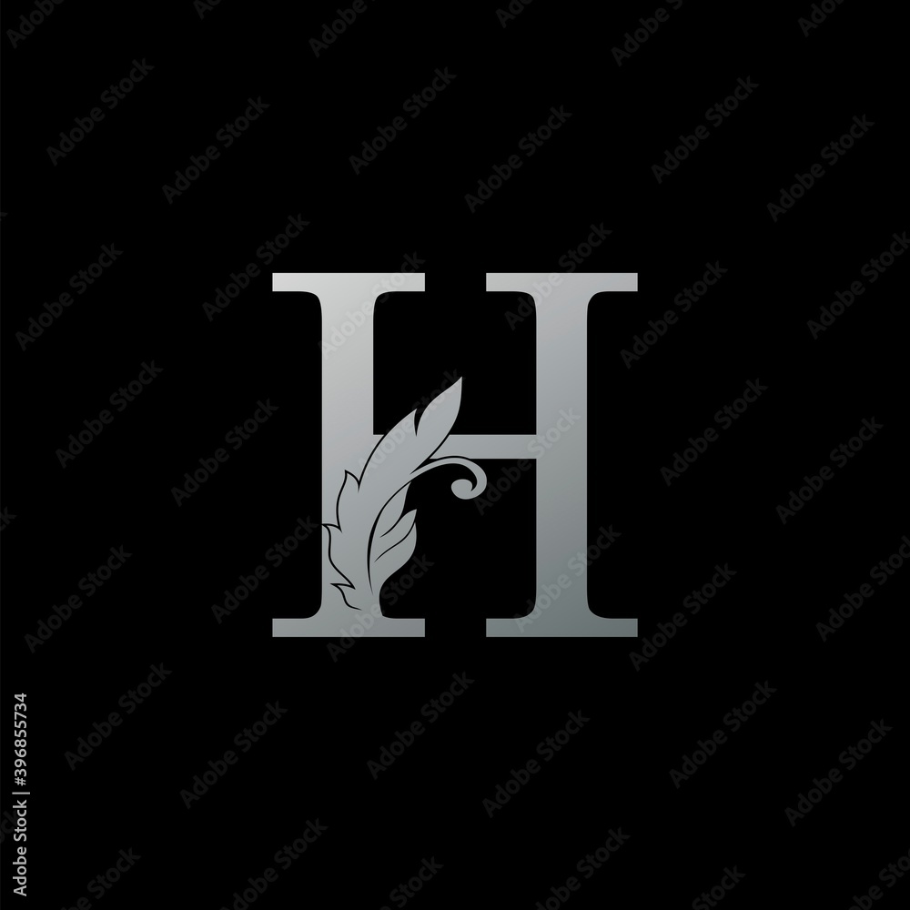 Initial Letter H Logo icon Luxury Feather. Monogram silver design concept luxury feather element and letter logo icon for corporate, lawyer, notary, firm and more brand identity. Initial Letter H Logo icon Luxury Feather. Monogram silver design concept luxury feather element and letter logo icon for corporate, lawyer, notary, firm and more brand identity.