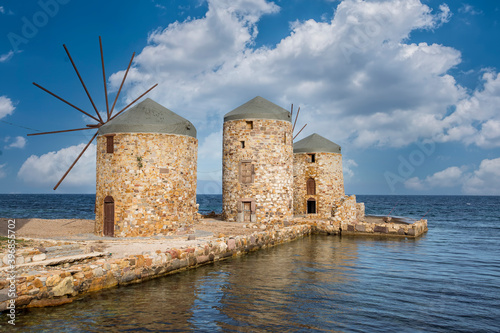 Greece island; Chios island historical windmill. Travel concept photo.