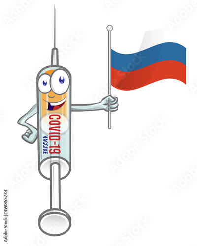 medical syringe vaccine corona virus covid-19 with russian flag . vector cartoon illustration