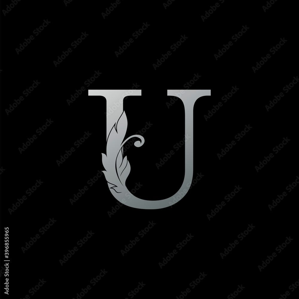 Initial Letter U Logo icon Luxury Feather. Monogram silver design concept luxury feather element and letter logo icon for corporate, lawyer, notary, firm and more brand identity. Initial Letter U Logo icon Luxury Feather. Monogram silver design concept luxury feather element and letter logo icon for corporate, lawyer, notary, firm and more brand identity.
