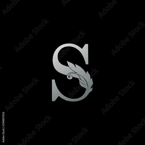 Initial Letter S Logo icon Luxury Feather. Monogram silver design concept luxury feather element and letter logo icon for corporate, lawyer, notary, firm and more brand identity.