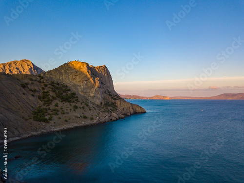 Aerial view to rocks and seashore near Novy Svet bay in Crimea