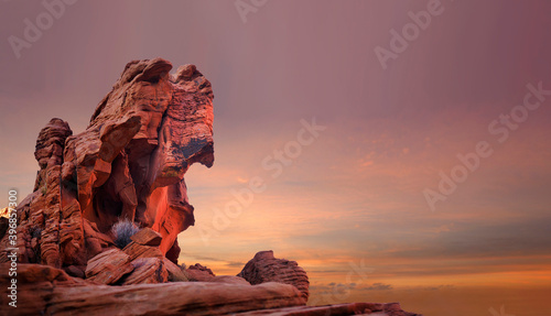 Unique Sandstone Formation in the Valley of Fire at Sunset photo