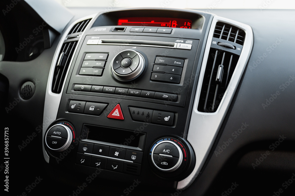Car multimedia, interior's detals close up