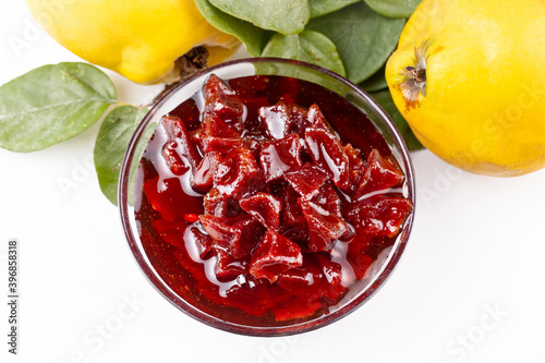 Homemade quince jam in a gl...