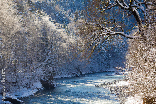 Beautiful sunny winter landscape at Caucasus mountains. photo