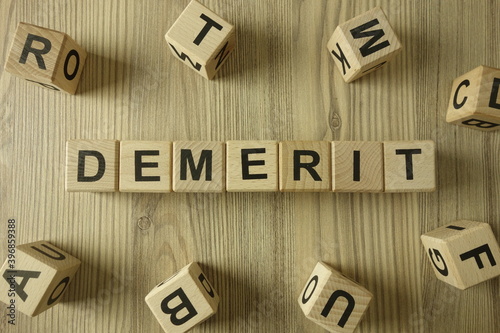 Word demerit from wooden blocks