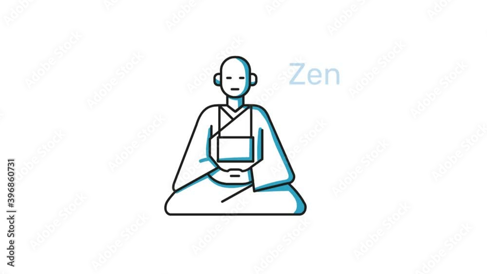Zen and mindfulness. Characters and words related to meditation and spirituality appear on a white background.