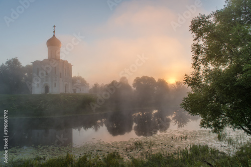 Old Russian orthodox church in early morning light