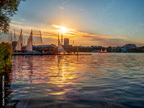 Hamburg Alster Lake life during summer time