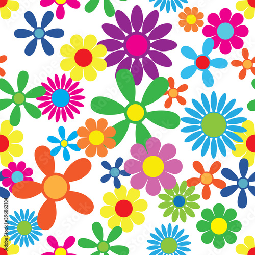 Hippie Flowers Seamless Repeating Pattern Vector Illustration