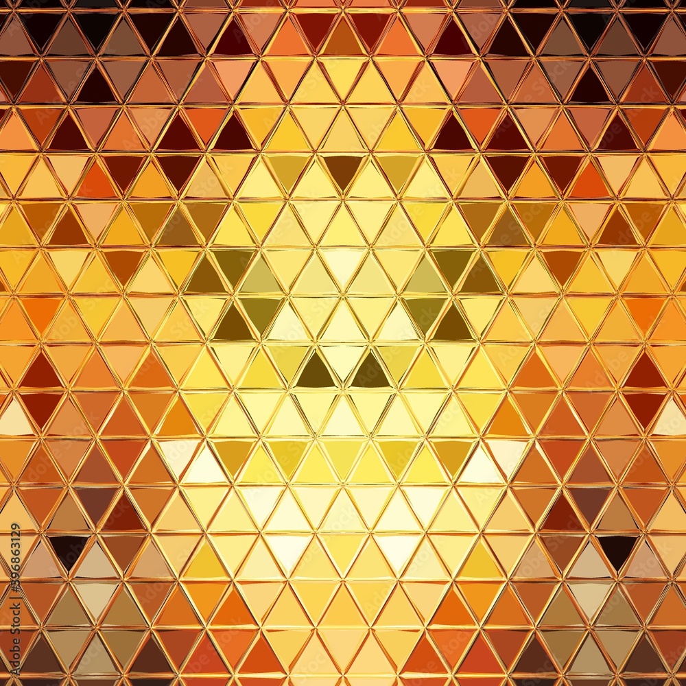 Bright neon yellow gold spiral patterns on black background generating many intricate shapes and triangular mosaic designs in a square format Bright neon yellow gold spiral patterns on black background generating many intricate shapes and triangular mosaic designs in a square format