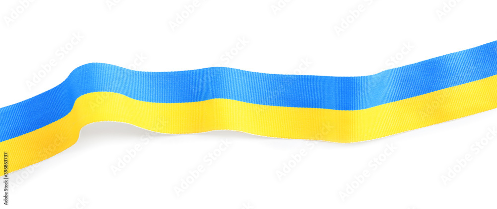 Ribbon with colors of national Ukrainian flag isolated on white Ribbon with colors of national Ukrainian flag isolated on white