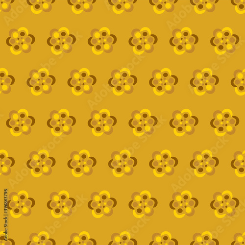 Fortuna gold geometric pattern of small and large petals, flowers. Fortuna gold background with yellow, brown flower