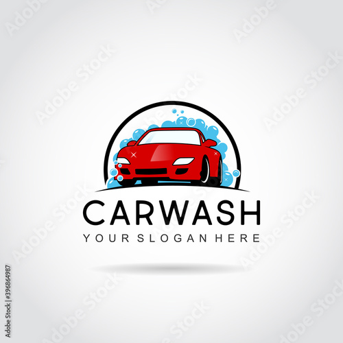 Car Wash Logo Template Design. car and foam on a circle. vector illustration eps.10