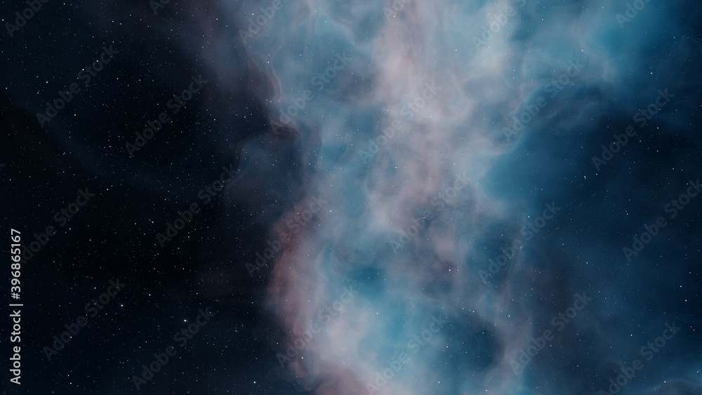 Science fiction illustrarion, deep space nebula, colorful space background with stars 3d render