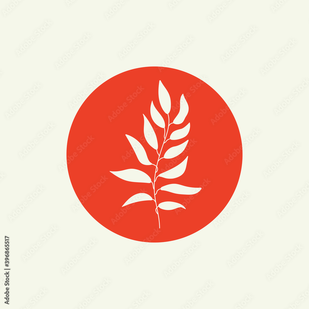 Abstract flower story highlight cover. Boho leaf branch logo for social media, hand drawn feminine icon. Vector illustration