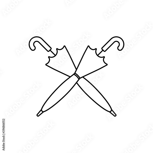 Logotipo paraguas de caballero cerrado cruzados con lineas en color negro