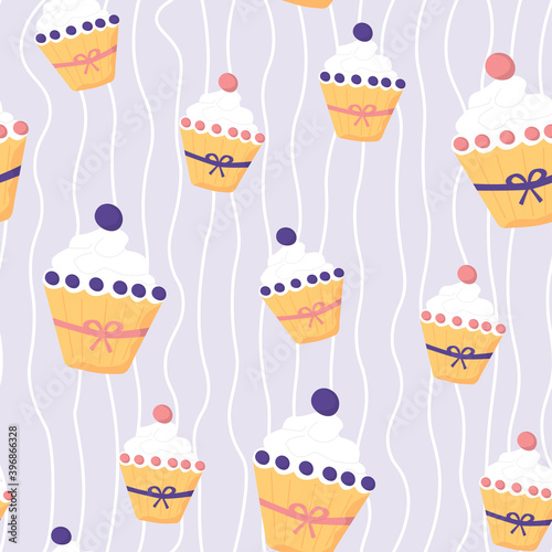 Vector seamless pattern with cupcakes