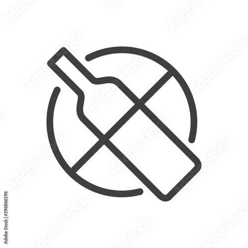 No alcohol. Logotipo señal con botella de vino con lineas en color gris