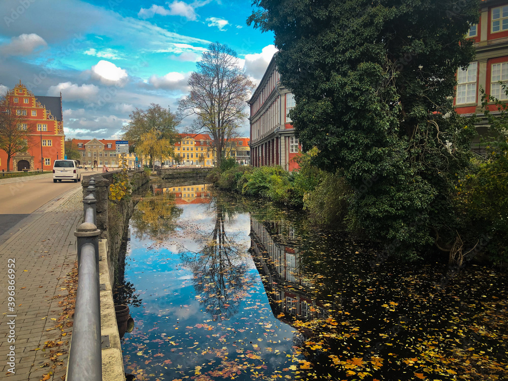 Wolfenbuttel, Germany-November 1, 2020: autumn landscape in the city.