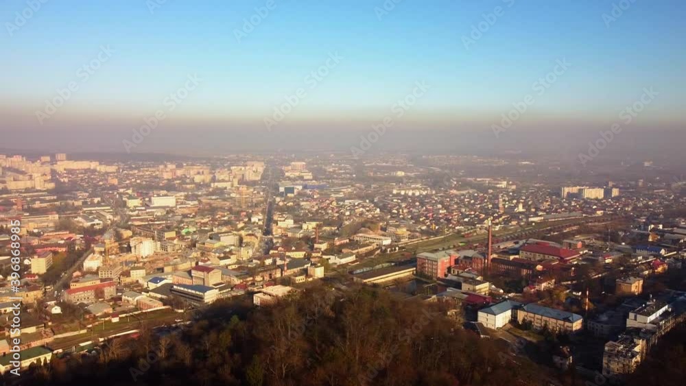 Aerial view of a drone flying over the city. Aerial view of a drone flying over the city.