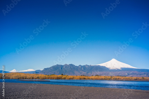 View to Villarrica Volcano from Quelhue beach, Pucon - Chile. photo