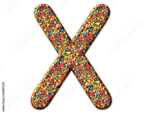 x letter logo, Alphabet Candies sweets Abc, 3d illustration 
