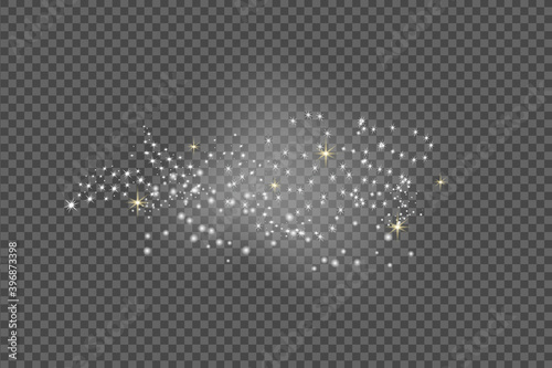Falling stars effect on checkered background.Gold and silver glittering stars in a white cloud of dust.Sparkling magical stardust  particles.Explosion in the universe.