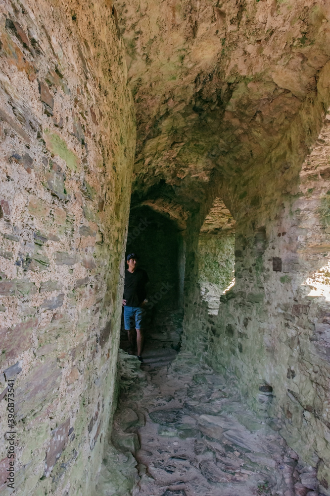 visitors inside Restormel castle