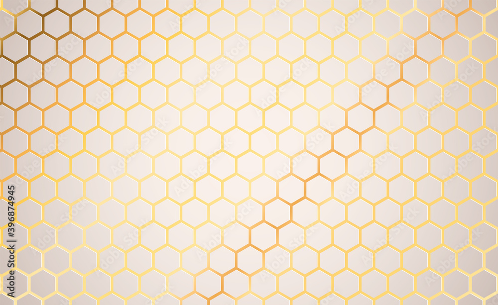 White hexagon honeycomb 3d gold background