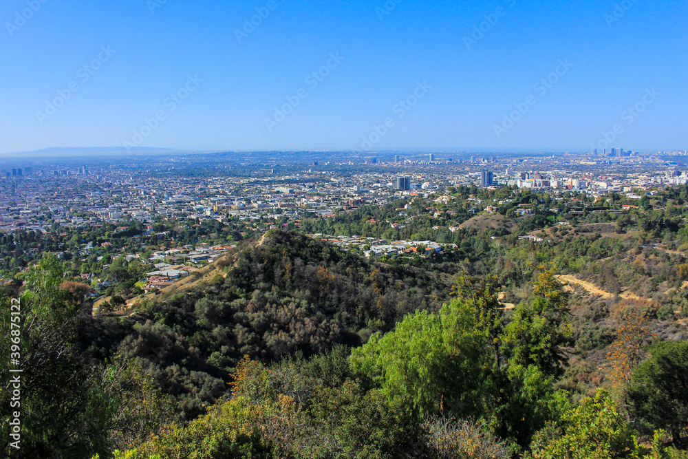 LA city downtown from mountains
