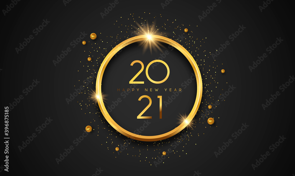 Happy New Year 2021 gold 3d ring black luxury card