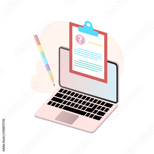 Modern flat design isometric concept of Online Education Test banner template for website and mobile development. Online training, exam, exercise, quiz, final test. Vector illustration.